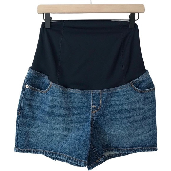 Isabel Maternity by Ingrid & Isabel Over Belly Midi Maternity Jean Shorts - Picture 1 of 7